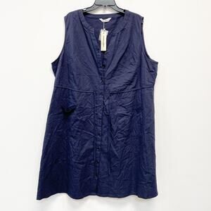 Agnes Orinda Women's Plus Size Navy Blue Sleeveless Button-Down Dress XXL